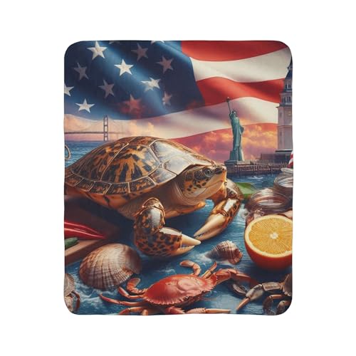 Cozy Fleece Sherpa Blanket - USA Flag Background with Chesapeake Bay, Blue Crab, Maryland Terrapin Design