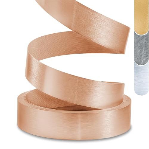 Image of PVC Edge Banding, 1 1 /2 inch x 100ft Non Glued Flexible Durable Real Brushed Aluminum Rose Gold Veneer Edge Trim for DIY Table Cabinet Furniture Decorative Trim