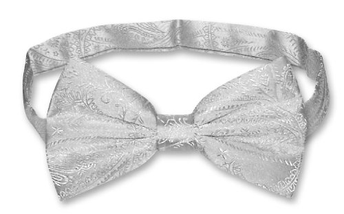 Vesuvio Napoli BOWTIE Silver Grey Paisley Color Men's Bow Tie for Tuxedo or Suit