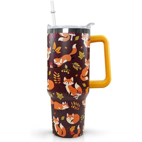 Ceovfoi 40 oz Fall Fox Tumbler with lid and Straw,Fox CoffeeTravel Mug Cup Water Botter, Fall Gifts for Fox Lovers Fox Stuff Decor A ccessories Cover