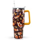 Ceovfoi 40 oz Fall Fox Tumbler With Lid and Straw, Travel Mug Cup Water Bottle, Gifts for Fox Lovers, Decor Accessories