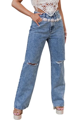 ZERMOM Women's Ripped Skinny Jeans Stretch Mid Rise Straight Leg Denim Pants