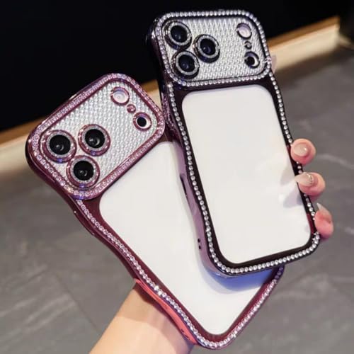Coque iPhone 13 Pro transparente à bords ondulés et strass argentés - 5