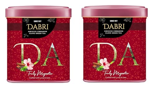 Image of Dabri Hibiscus Green Tea 80gm Combo (Pack of 2 x 40gm Each Tin Box) Premium Loose Leaf Blend with Cinnamon,Clove & Green Tea|Pure Natural Hibiscus tea leaves & Spices|Manage Weight, Hair Regrowth