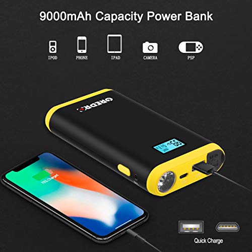 GREPRO Car Battery Jump Starter for 12V Vehicle (up to 4.5L Gas, 2.5L Diesel Engine), Battery Booster Jump Starter with LED Flashlight and LCD Screen, Portable Power Pack with Quick Charge