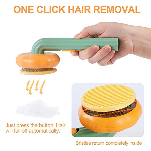 Cat Hair Brush Self Cleaning Pet Slicker Brush with Release Button Cat Hair Cleaner Brush for Shedding Grooming Brush for Long or Short Haired Cats Dogs pumpkin Yellow  Cucciolini Doodles Cat hair brush self cleaning pet slicker brush with release button cat hair cleaner brush for shedding grooming brush for long or short haired cats dogs pumpkin yellow   cucciolini doodles
