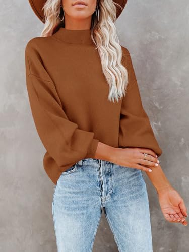 Turtleneck Oversized Sweaters for Women Batwing Long Sleeve Fall Ribbed Knit Pullover Casual Sweater Tunic Tops3