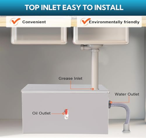 ybaymy Commercial Grease Trap Interceptor 54L Stainless Steel Grease Trap Under Sink Waste Fat Oil Water Separator Filter with Top Inlet for Restaurant Kitchen 45mm Inlet 50mm Outlet 60 x 30 x 30cm - Image 6