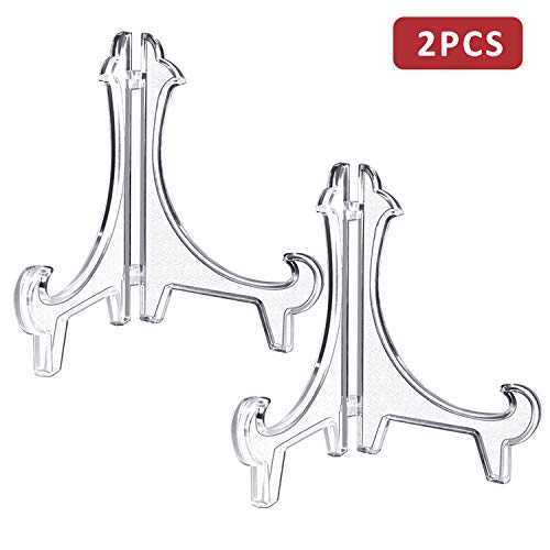 Teamkio 2pcs 10Inch Thickened Acrylic Clear Plate Display Stand Holder, Acrylic Easel Picture