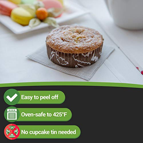 Panificio Premium 3.2 Inch, 4 Ounce Baking Cups: Regular-Ridged Round Paper Baking Cups Perfect For Muffins, Cupcakes Or Mini Snacks - Brown Chocolate Wisp Print Design - Disposable - 200Ct Box #TOP5