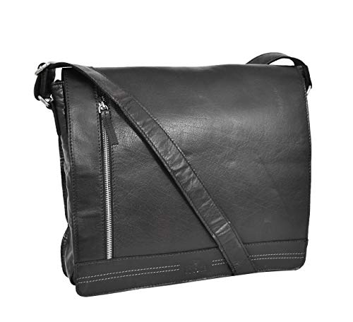 Sac messager en cuir noir Barney A1 FASHION GOODS de haute qualité