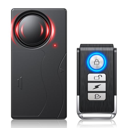 [Upgrade]WSDCAM 110dB Motorcycle Alarm, New 7 Sensitivity 4 Volume Adjustable, Wireless Vibration Alarm with Remote Control Anti-Theft Alarm for Car/Bike/Vehicle Security, Loud Door/Window Alarms