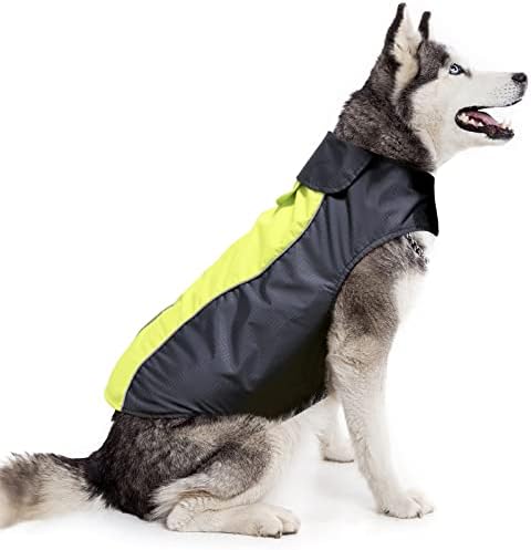 Flashseen Dog Raincoat Lightweight Waterproof Large Pet Dog Rain Jacket with Strip Reflective & Leash Hole Winter Dog Vest Warm Rain Coats Safety for Dogs and Puppies (XXL, Green)