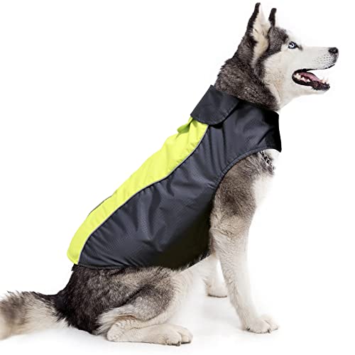 Flashseen Dog Raincoat Lightweight Waterproof Large Pet Dog Rain Jacket With Strip Reflective & Leash Hole Winter Dog Vest Warm Rain Coats Safety For Dogs And Puppies (Xxl, Green) #TOP11