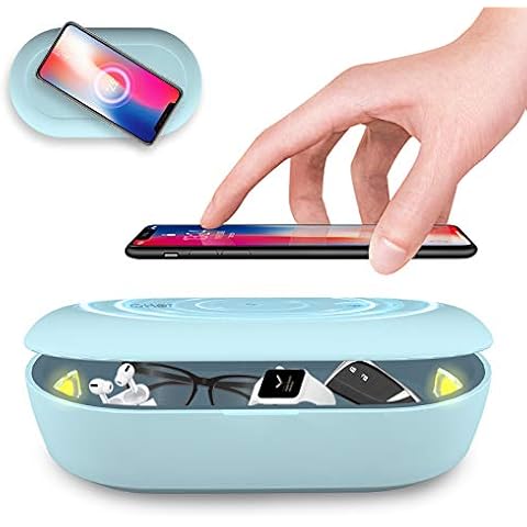 Cahot UV Light Sanitizer Box with Wireless Charging, 8 UV-C LED Lights for Phones, Toothbrushes, Nail Tools, Jewelry, and More (Blue) Cover