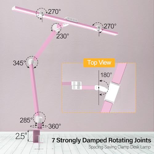 Image of Micomlan Architect Desk Lamp for Home Office, Pink Desk Lamp with Clamp for Working, 24W Bright Rotatable Led Table Light Stepless Dimming Tempering Wide Computer Light for Crafting Puzzle Hobby
