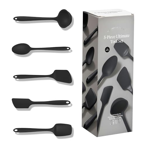 GIR: Get It Right 5-Piece Silicone Ultimate Kitchen Utensils Set - Ladle, Spatula, Flip, Spoon & Spoonula - Non-Toxic Cooking Utensils for Nonstick Cookware, Cooking and Baking - Black