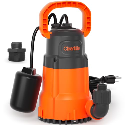 Image of Cleartide Submersible Sump Pump with Float Switch, 1 /3 HP 2790 GPH High Flow, Water Pump with Copper Motor, Ideal for Pool, Ideal for Yard and Flooded Cellar, Hot Tub, Garden Irrigation