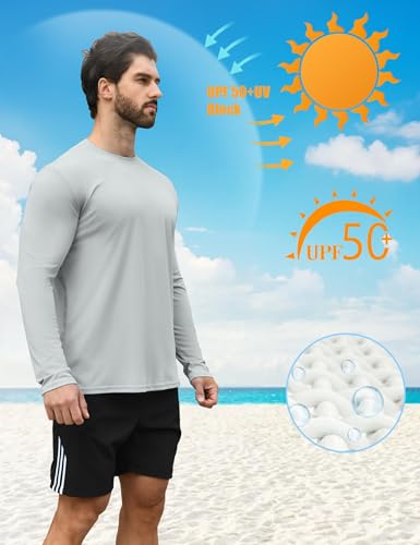 HOPLYNN 2 Pack Men's UPF 50+ Rash Guard Quick-Dry Long Sleeves Shirts, Swim Fishing Shirts UV Sun Protection Shirts for Men3