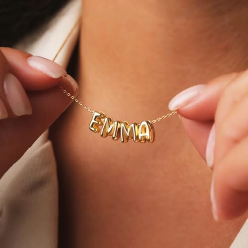 Personalized 3D Bubble Letter Necklace,18K Gold Plated Custom Name Necklace with A-Z Initial Necklaces Mothers Day Gifts for Women Mom2