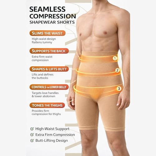 Image of Kaththai Men Supporter Shapewear | Waist & Tummy Tucker Compression Body Shaper Shorts for Men | High Waist Slimming Supporter Innerwear | Breathable Shapewear