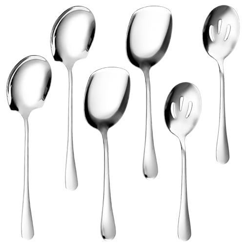 6 PCS Serving Spoon, 3 Styles Stainless Steel Serving Spoons Large, Multi-Functional Table Spoon, Cooking Spoons with Long Handle for Kitchen, Cooking, Restaurant Banquet
