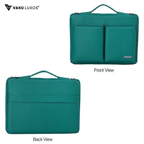 Image of Vaku Luxos MESTELLA Laptop Messenger Bag for Men and Women compatible with MacBook 14 inch Premium Collection Refined Leather Sleeve with adjustable Strap Highly Durable (Sea Green)