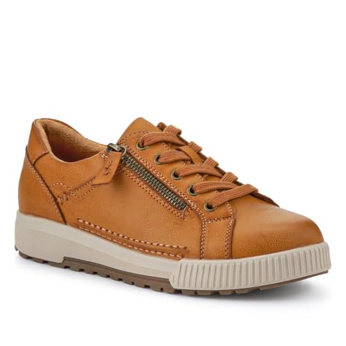 Wide Fit Zip & Lace Trainers - Tan Size 6