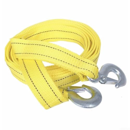 Corda di traino per auto, 300 cm, 3 tonnellate, in nylon resistente, con ganci in acciaio forgiato, per recupero veicoli, giallo