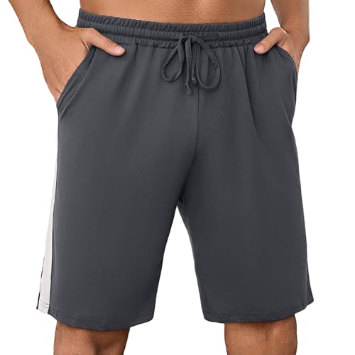 Aseniza Schlafanzughose Herren Kurz Baumwolle Pyjamahose Kurze Schlafhose Bermudahose Shorty Schlafshorts Sommer Loungehose für Männer Dunkelgrau, XXL