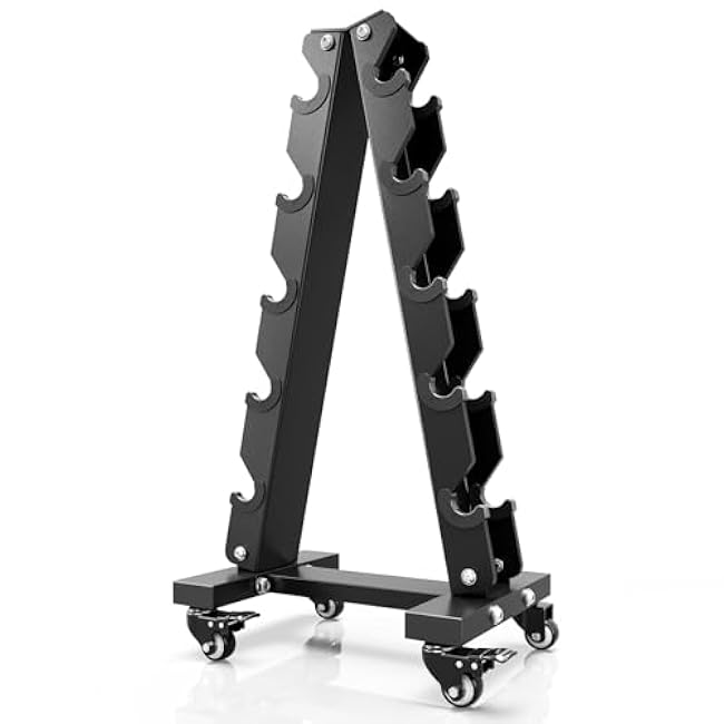 YOLEO Heavy-Duty A-Frame Dumbbell Rack with Wheels, 5-Tier Weight Rack, 440LBS Capacity, Space-Saving Home Gym Storage Organizer, Anti-Slip & Finger-Safe Design (Rack Only)