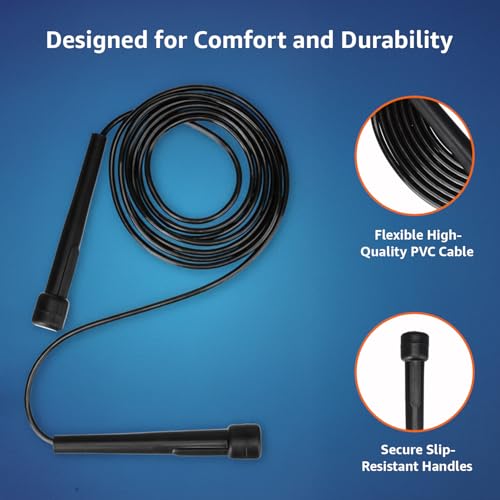 Image of Amazon Basics PVC Skipping Rope | Ergonomic Handles | Lightweight | Smooth Rotation | Cardio & Fitness Training | Men & Women | Black