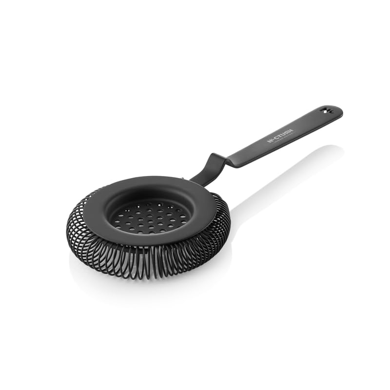 6x Barsieb Nocturn mit Feder, Ø 8,5 cm, 20,5 cm, schwarz matt, Chromnickelstahl 18/10