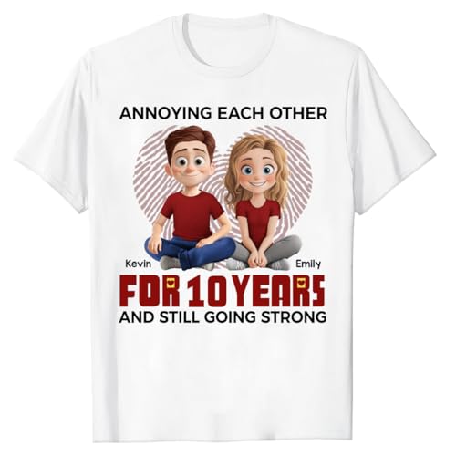 DOPTIKA Personalized Couple Tshirts for Anniversary, Christmas Romantic Gifts for, Couples, Annoying Each Other Since Shirt