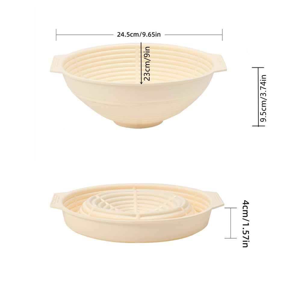 OHAOLYLE Silicone Bread Proofing Basket,9 Inch Round Foldable Sourdough Starter Kit with Silicone Basting Brush, Plastic Bread Scrapers,Bread Lame