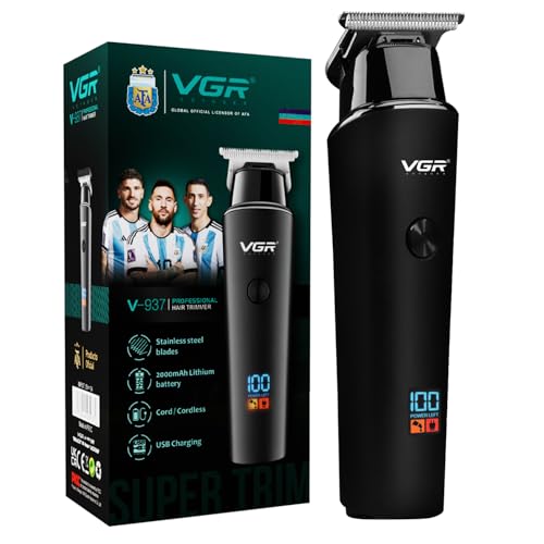 VGR V-937 Professional Hair Trimmer for Men, Rechargeable Beard Trimmer & Body Trimmer, Up to 1 Year Runtime on Single Charge, 500 Min Long Battery Life, Low Noise, LED Display, Type-C Fast Charging