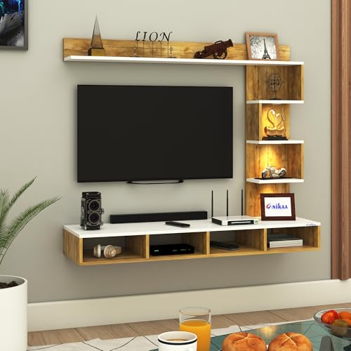 Image of Anikaa Laura Engineered Wood Wall Mount TV Unit LED Light TV Cabinet Wall TV Stand - (Giantwood /White) (Ideal for 43 Inch)(D.I.Y)