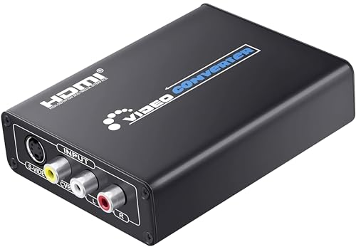 Image of RCA S-Video to HDMI Converter with RCA + S-Video Cables, R C A Composite CVBS AV or Svideo + R /L Audio Input to HDMI Output Upscale Converter