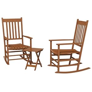 Outsunny Wooden Rocking Chair Set wFoldable Side Table Outdoor Rocker Chairs with Curved Armrests High Back Slatted Seat for Garden Balcony Porch Supports Up to 352 lbs Teak