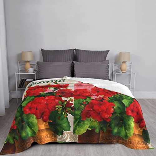 Couverture en flanelle douce géraniums rouges plaid peluche lit multi-tailles - 7