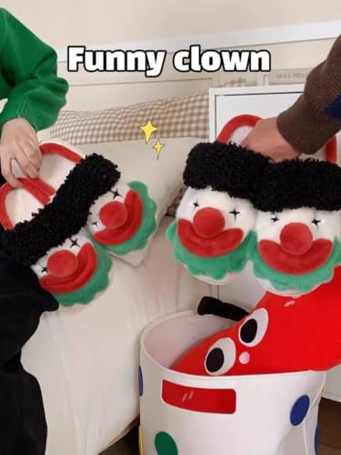 Funny Clown Fluffy Slippers for Women Teen Girls Soft Plush Warm Fuzzy Home Slippers House Slippers for Women Men (7,Red,8)2