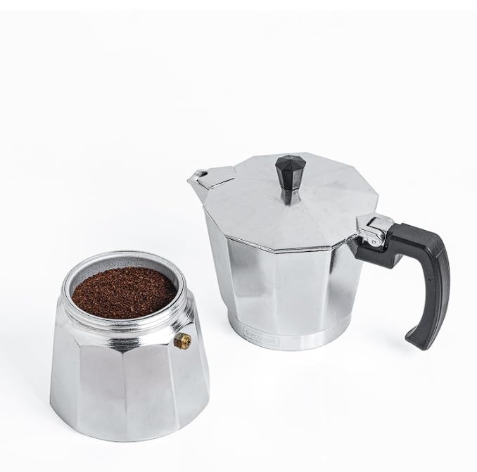 Image of Sipologie Roma Moka Pot Espresso Maker, 360ml, Classic Italian Brewing for Flavourful & Strong Coffee, Premium Grade Aluminium Stovetop Percolator, Silver