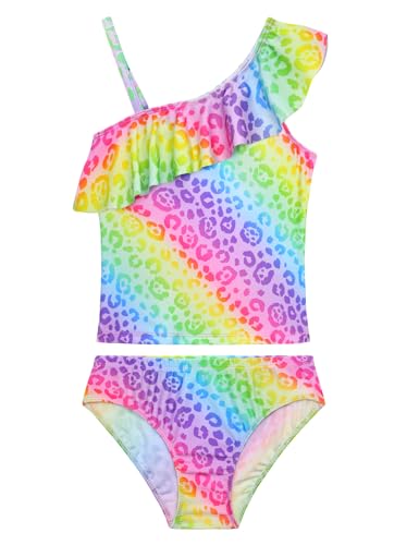 Image of Girls Tankini Swimsuit Two Piece Bathing Suit Colorful Toddler Kids Ruffle Swimwear Adjustable Strap Summer Beach