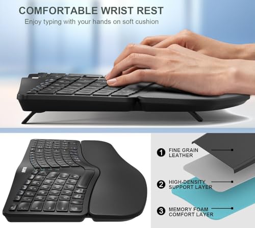 Arteck Ergonomic Keyboard with Cushioned Wrist Palm Rest, Multi-Device Wireless Bluetooth with USB-A USB-C Receiver Comfortable Ergonomic Split Keyboard, for Windows Computer Laptop PC Tablet by Arteck - Used condition - Image 3