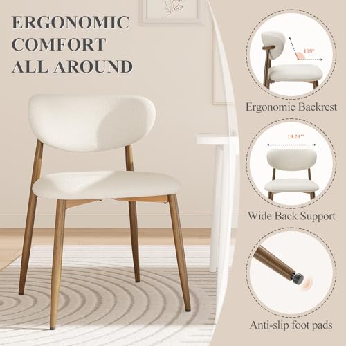 Image of MALOL Dining Chairs Set of 6, Upholstered Dining Room Chairs with Metal Legs and Anti Slip Pads, Curved Back Kitchen Chair for Home and Restaurant Use, Beige