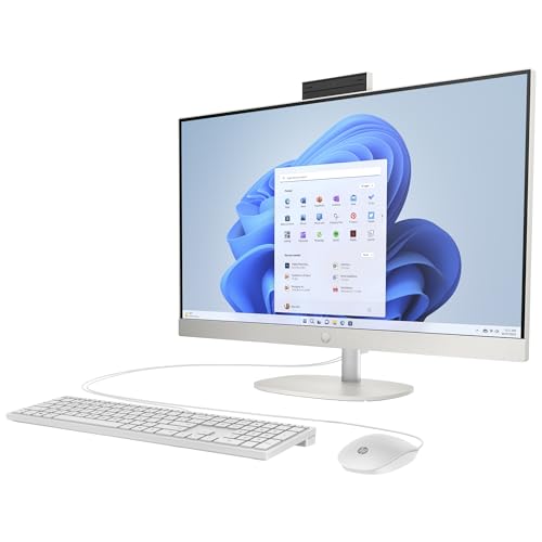 HP All-in-One Desktop-PC | 27 FHD Display | AMD Ryzen 3 7320U | 8 GB DDR5 RAM | 512 GB SSD | AMD Radeon-Grafikeinheit | Windows 11 Home | Weiß