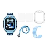 WHYNOTRY Schutzhülle und Displayschutz für imoo Watch Phone Z3, 4in1 Set Kompatibel, Schutzhülle und Displayschutz & Silikon Armband & Lanyard, Schützen Sie das Uhren-Kombinationsset (Z3-Blau)