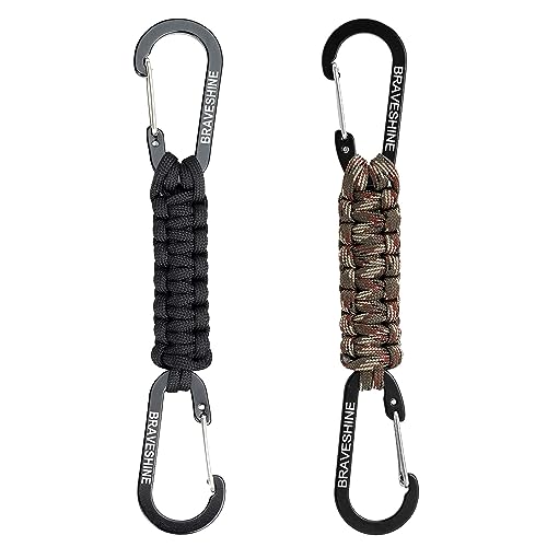 Image of BRAVESHINE Paracord Keychain Carabiner Clip, D Ring Lanyard Hanger Stroller Hook for Water Bottle, Key, Backpacks, Men, Women