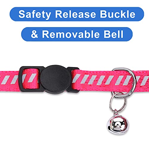 Image of Pawtitas Personalized Cat Collar with Safety Buckle and Removable Bell Cat Collar with Name Phone Number Kitten Adjustable Collar Customized Cat Collar | Pink Reflective Collar for Cats