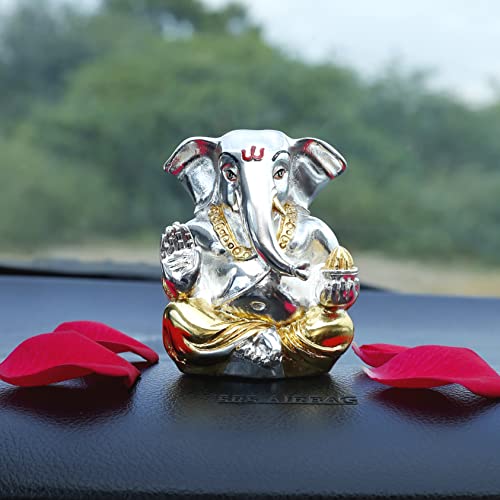 Image of Neodrift Ganesh Idol for Car Dashboard (Real 24kt & 999 Silver Plated, Dual-Tone Gold & Silver) (Model ND10) - Enhance Your Drive